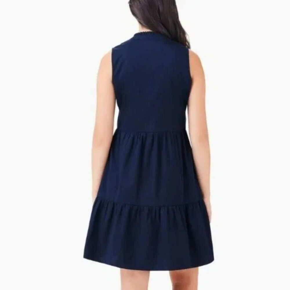 168$ NIC+ZOE Tia Tiered Sleeveless Stretch Cotton Dress Size S Dark Indigo - Picture 2 of 2